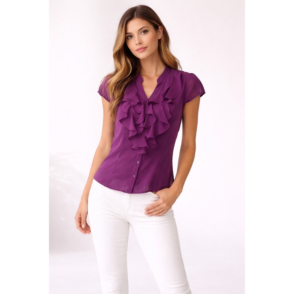 Studio‎ Y- Y2K Purple Ruffled Cap Sleeve Blouse Size XS/S